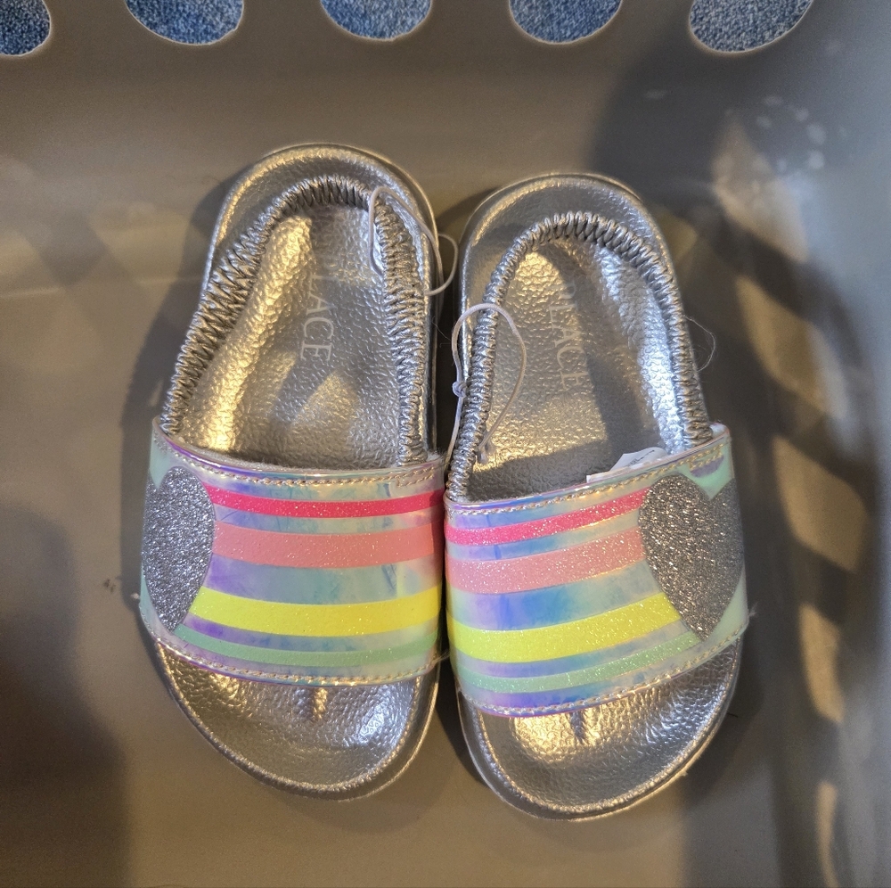 Silver Heart & Stripes Kids Sandals